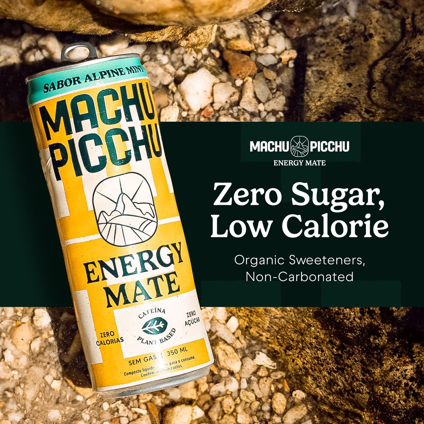 MACHU PICCHU 12-Pack-Alpine Mint Zero Sugar Energy Mate Drink - Non-Carbonated Yerba Mate, 120mg Organic Caffeine, Smooth Focus Without Jitters or