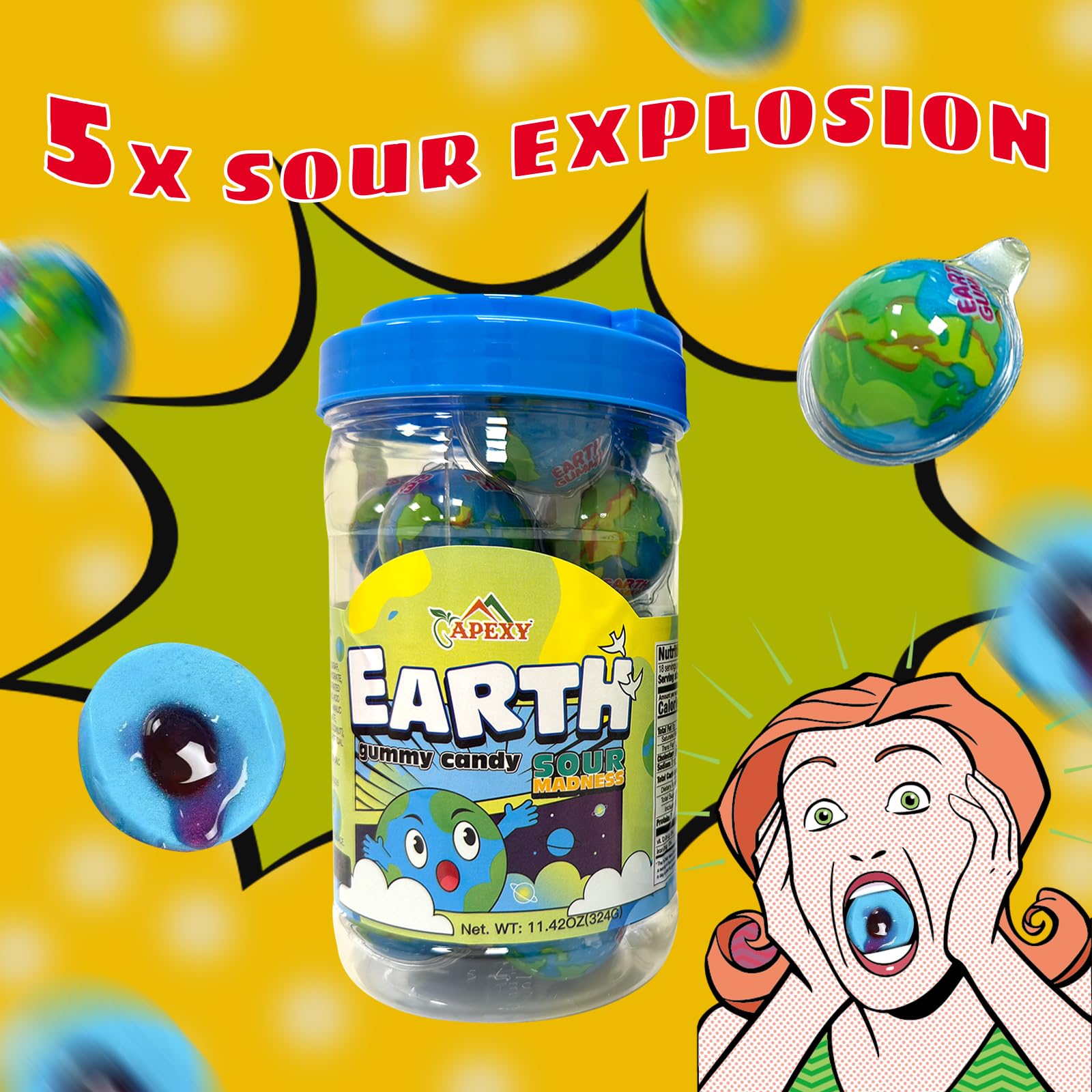 Apexy Sour Planet Gummies - with Fruity Liquid Center Eyeball Candy for Halloween, Birthday, Trick Or Treat, Party Candy - Jelly Filled Gummies, Fat