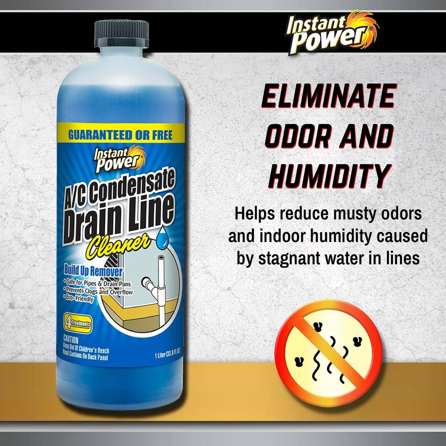 Instant Power A/C Condensate Drain Line Cleaner - AC & HVAC Unclogger for Air Conditioner Drain Lines, Prevents Odors & Water Damage, Safe for Pipes