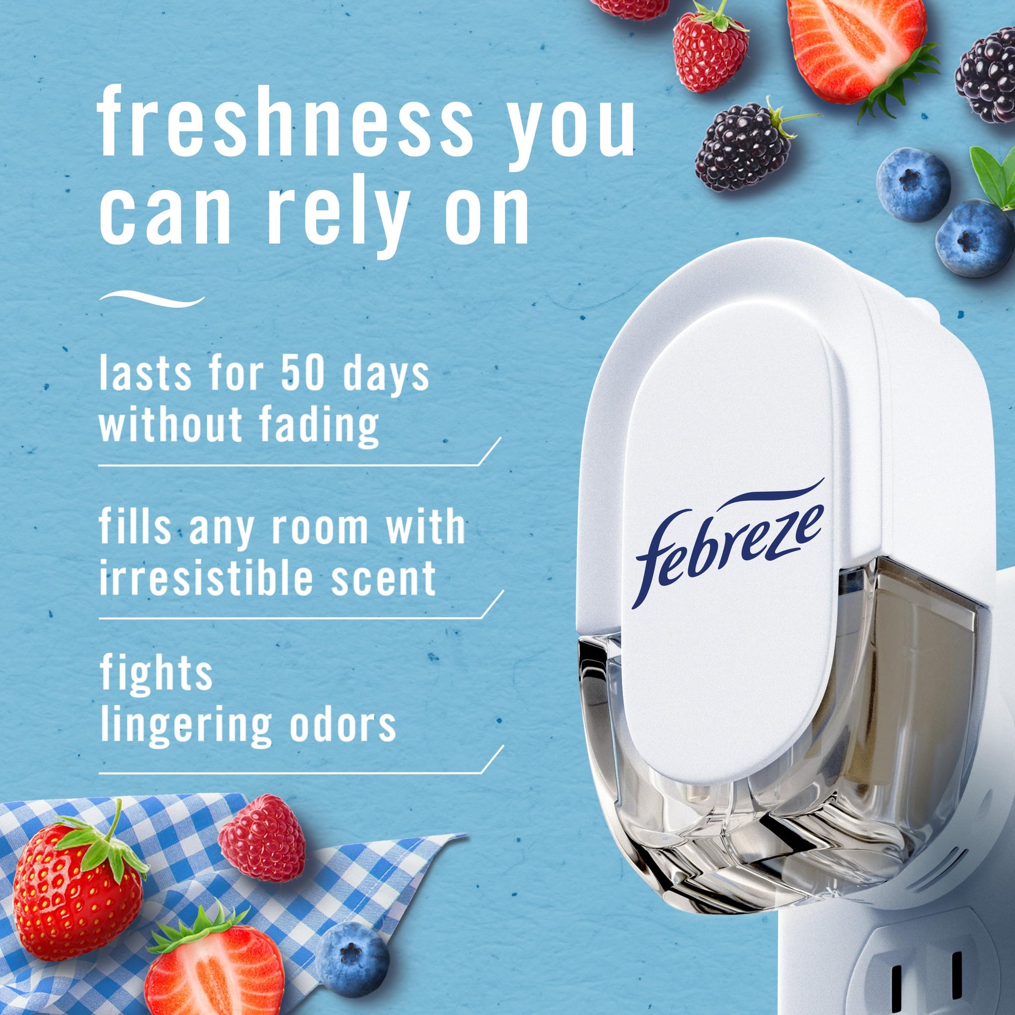 Febreze Plug In Air Freshener, Odor-Fighting Scented Oil Refill, Summer Berry Picking, 2 Refill