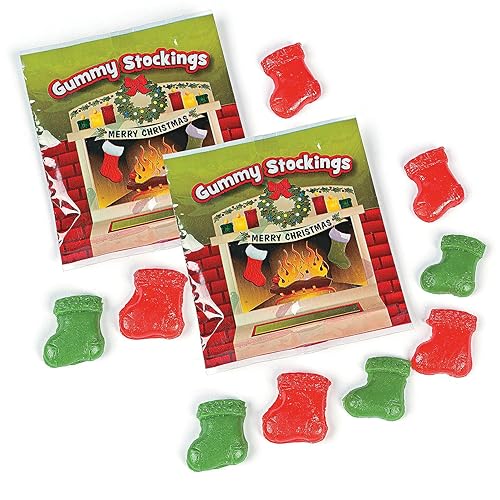 Fun Express Gummy Candy Bulk - Christmas Stocking Stuffers Cherry & Green Apple Fruit Gummies | 18 Individually Wrapped Candy Packs for Kids Party