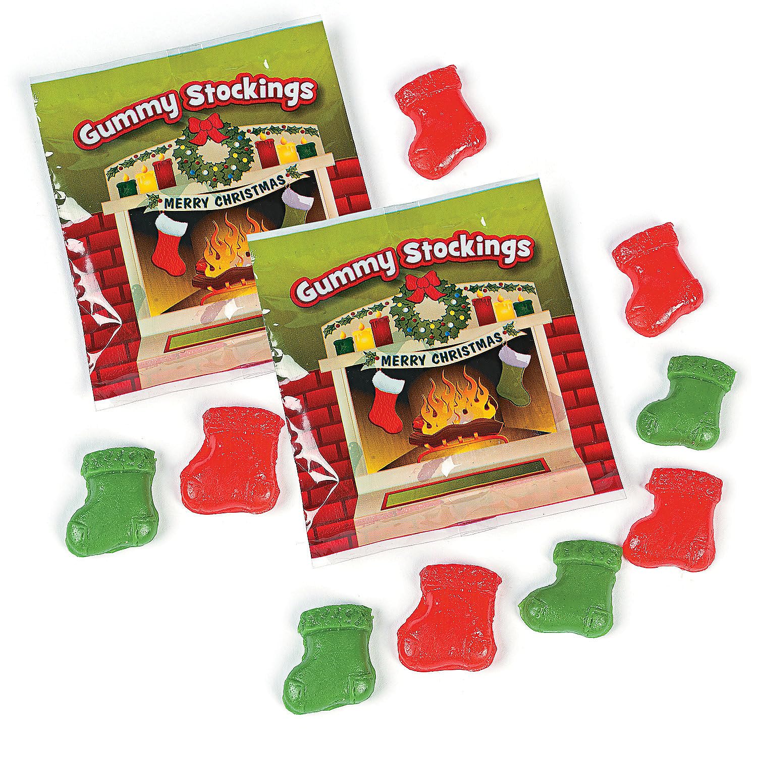 Fun Express Gummy Candy Bulk - Christmas Stocking Stuffers Cherry & Green Apple Fruit Gummies | 18 Individually Wrapped Candy Packs for Kids Party