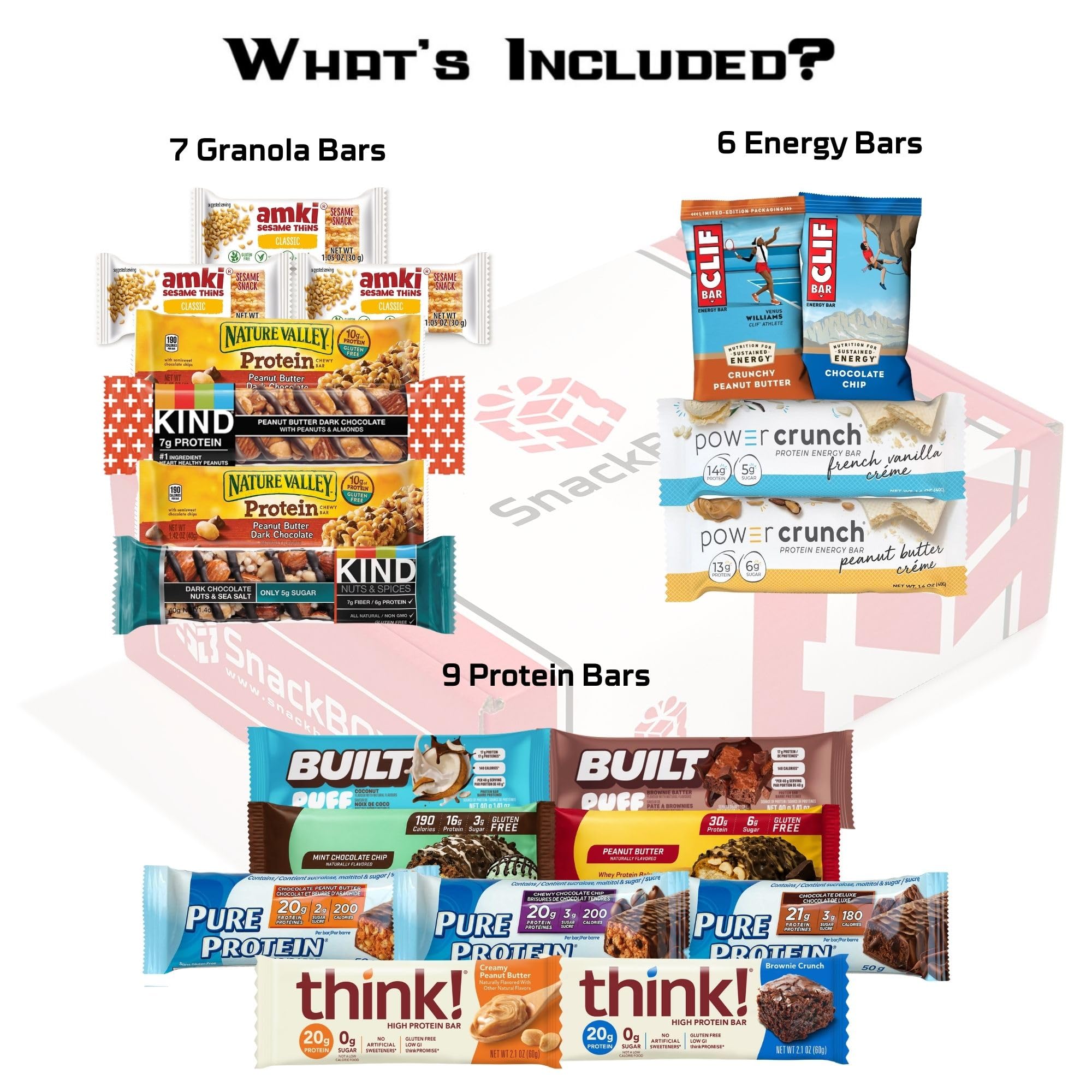 SnackBOX Protein Builders Snacks BOX Care Package | Variety Pack (20 Snacks) | Final Exams, Date Night, Dorm Room, Student, College, High Protein