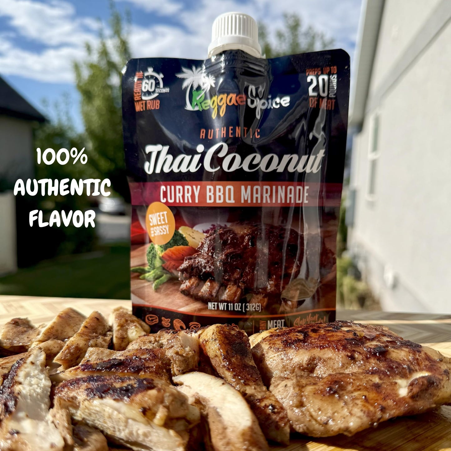Reggae Spice Thai Coconut Curry Jerk BBQ Marinade | 60-Second Authentic Wet Rub Seasoning Sauce for Cooking Meats | Gluten Free, Vegan, and Keto
