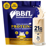 BBfL Grass-Fed Whey Protein Shake - 21g rBGH-Free Protein, Vanilla Bean + Apple Cider Vinegar, Prebiotics, Digestive Enzymes, Supports Gut Health