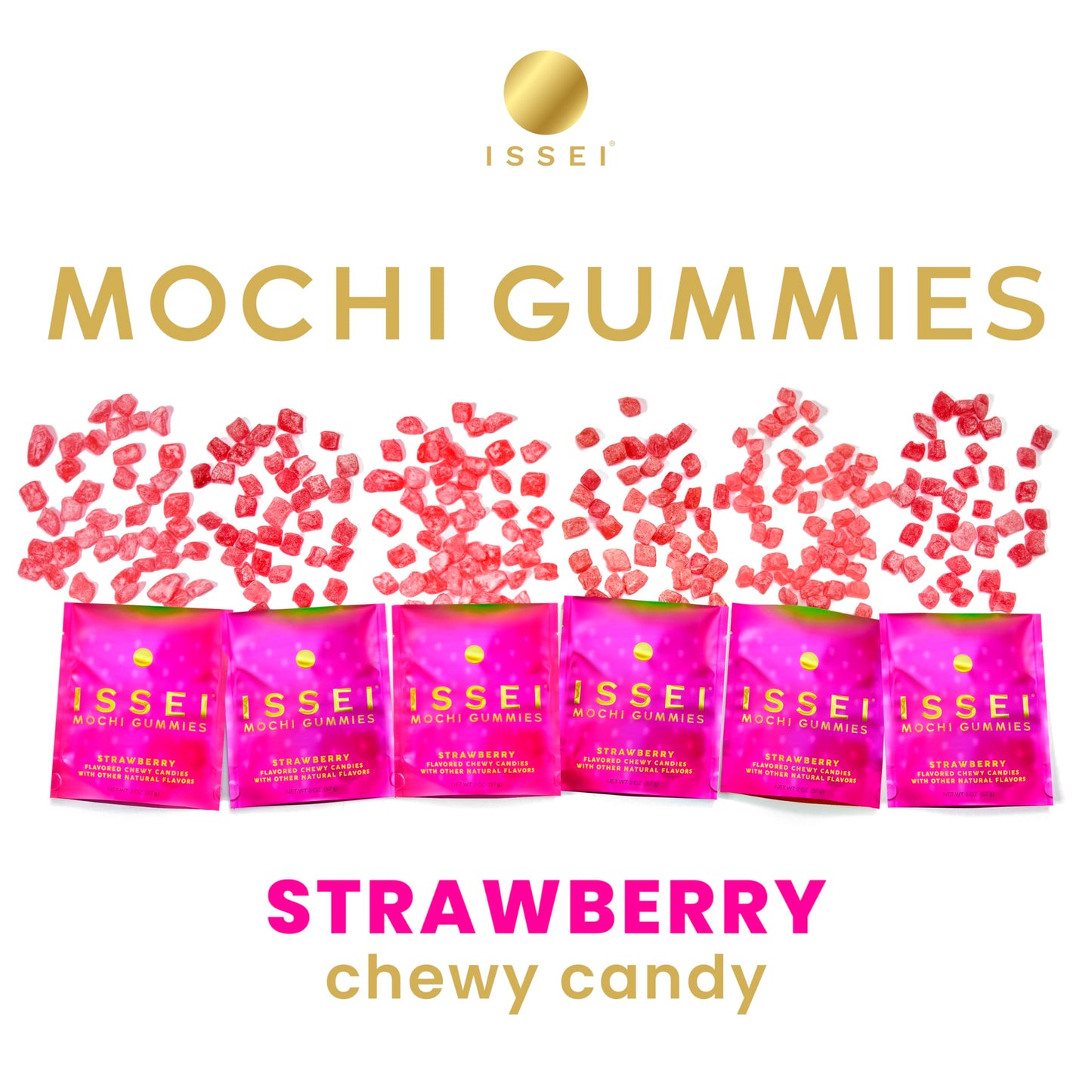 ISSEI Strawberry Mochi Gummies | Dye-Free Candy with Colors from Natural Sources | Gelatin-Free | Plant-Based | Non-GMO | Real Sugar | Award-Winning