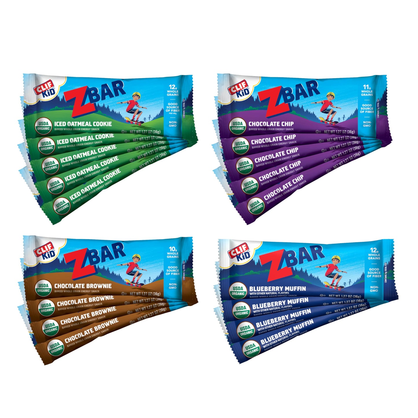 Zbar - Variety Pack - 4 Flavors - Soft Baked Snack Bars - Non-GMO - 10-12g Whole Grains - USDA Organic Granola Bars (18 Pack)