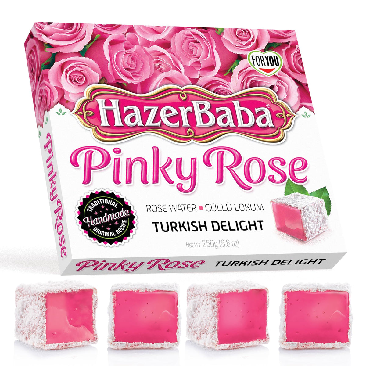 HazerBaba Turkish Delight Rose Candy, 8.8oz (Pack of 1), Vegan Snack Box