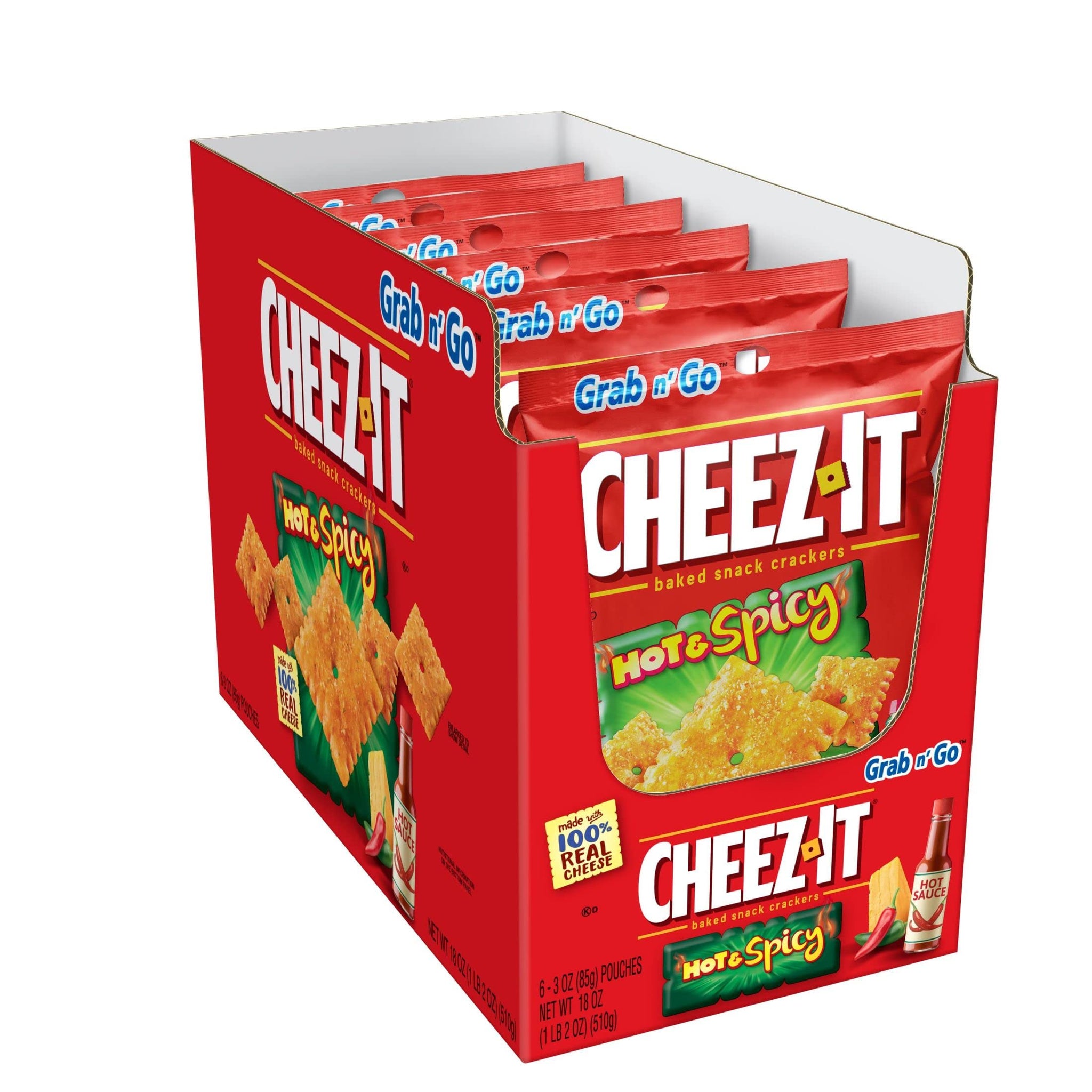 Cheez-It Baked Snack Cheese Crackers, Hot & Spicy, 18oz Trays (6 count)