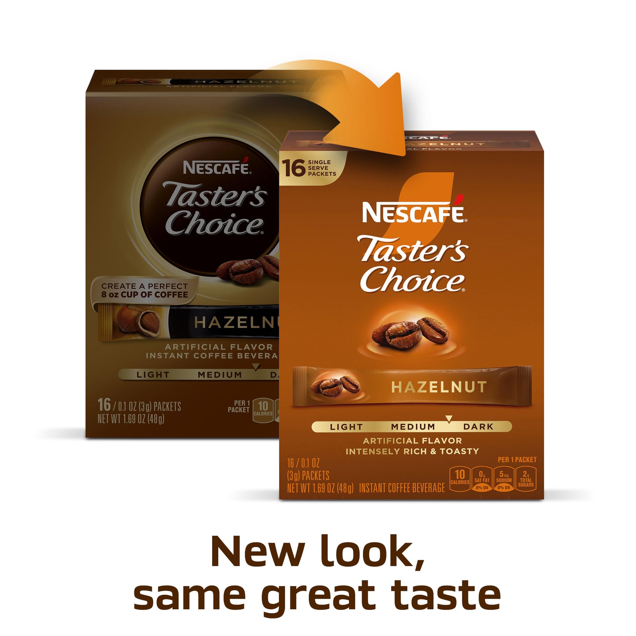 NESCAFÉ Taster's Choice, Instant Coffee Packets, Hazelnut Flavored Coffee, 8 Boxes (128 Packets)