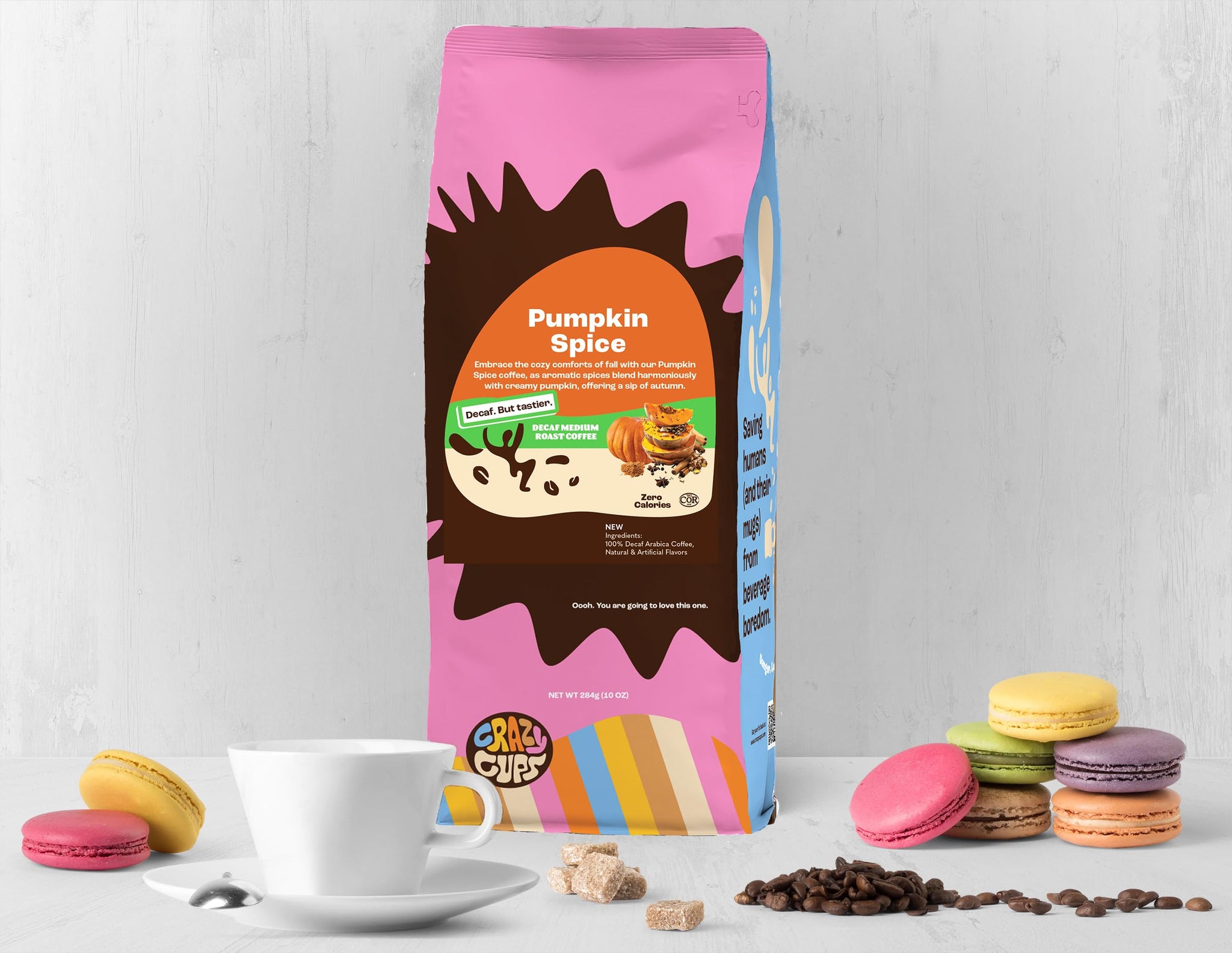 Crazy Cups Decaf Flavored Ground Coffee Variety Pack, Includes Cinnamon French Toast, Caramel Vanilla and Pumpkin Spice, in 10 oz Bags, For Brewing