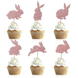 Artczlay 24pcs bunny cupcake topper, easter bunny themed cake decoration, glitter boy girl baby party decoration (Rose gold)