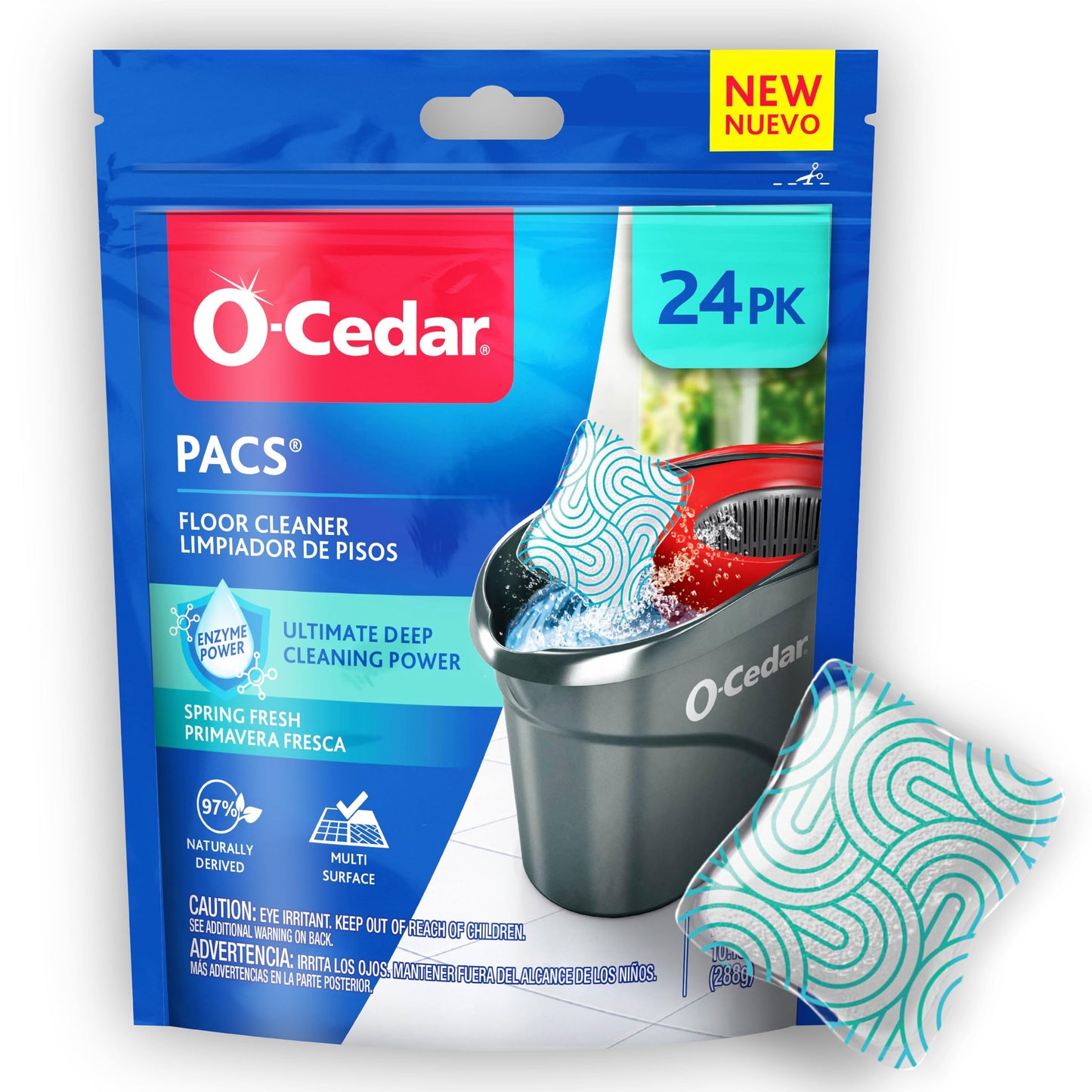 O-Cedar PACS Hard Floor Cleaner, Spring Fresh Scent 24 Count (1-Pack) | Made with Naturally-Derived Ingredients | Safe to Use on All Hard Floors |