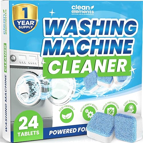 Clean Elements Washing Machine Cleaner Tablets 24 Pack - Deep Cleaning Descaler for HE, Front & Top Load Washers - Septic Safe, Eco-Friendly