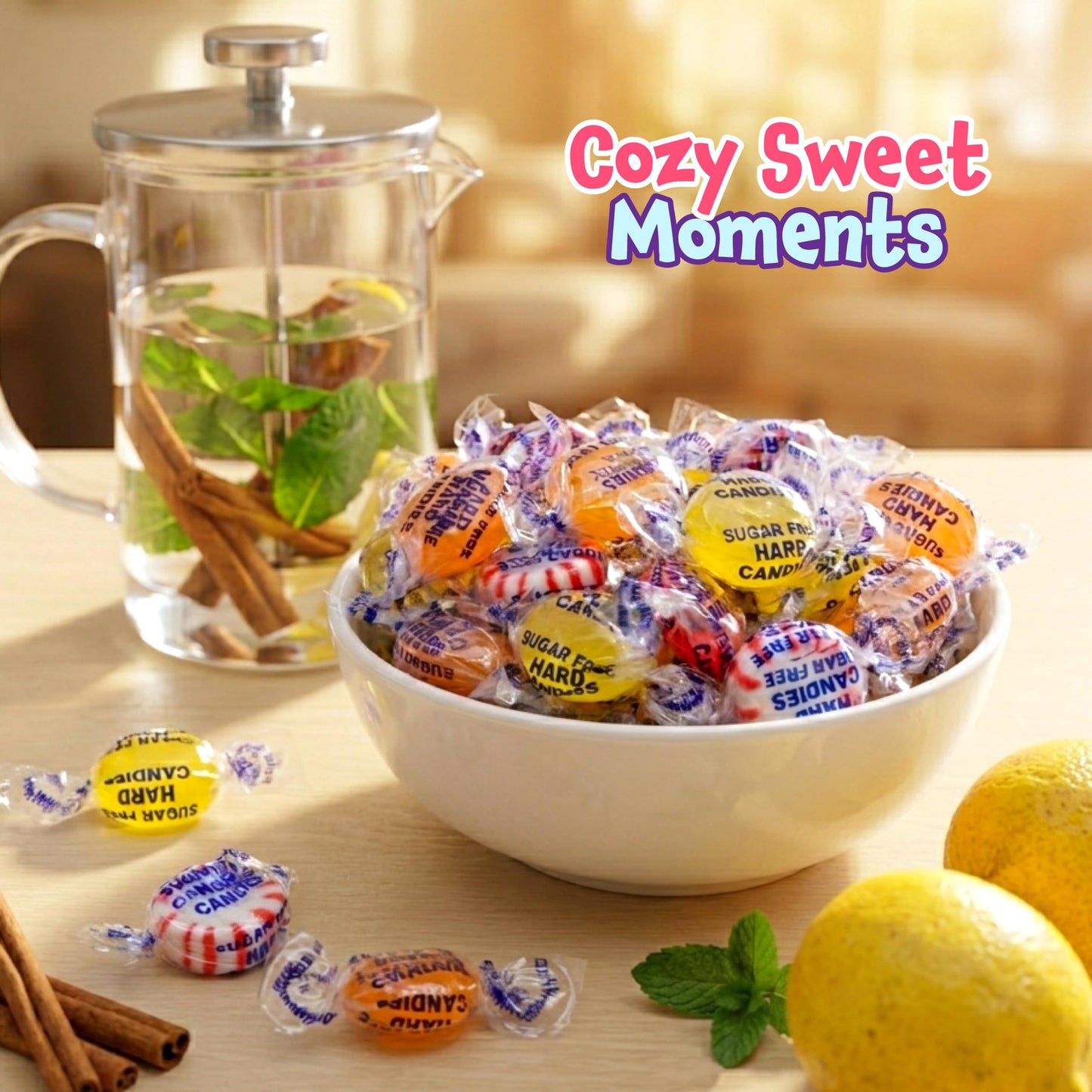 Sugar Free Candy - 1 Pound Pack - Hard Candy Individually Wrapped - Lemon, Butterscotch, Peppermint, Cinnamon - Office Bowl Mix - Old Fashioned