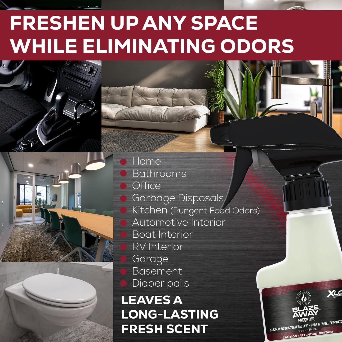 Blaze Away Commercial Air Freshener & Odor Eliminator for Strong Odor - Industrial-Grade Room Spray & Room Deodorizer for Home, Car, Smoke & Pet Odors