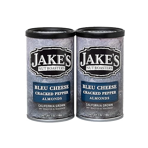 Jake's Nut Roasters - Bleu Cheese Cracked Pepper Almonds (2 Pack) Whole Dry Roasted Seasoned Flavored Almonds - High-Protein Snack with Blue Cheese