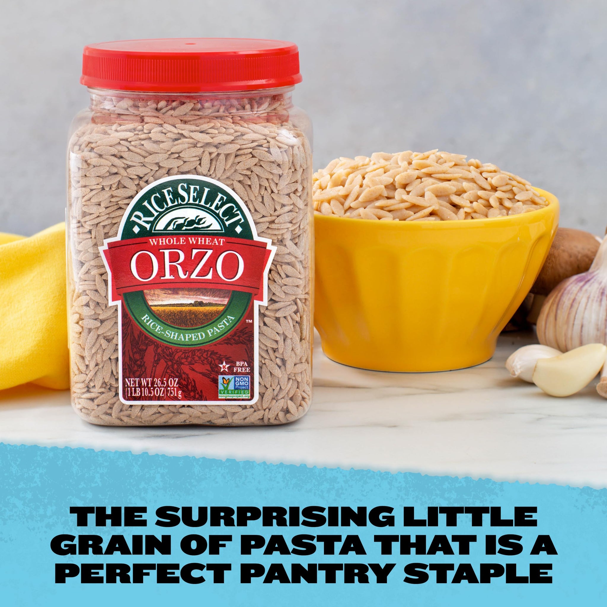 RiceSelect Whole Wheat Orzo Rice-Shaped Pasta, Non-GMO, Vegan, 1.66 Pound (Pack of 1)