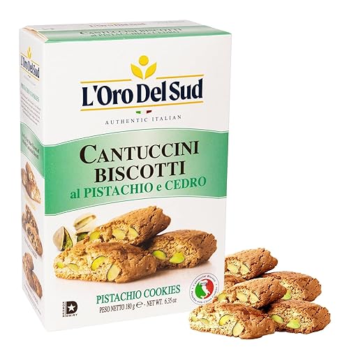 L'Oro Del Sud Pistachio and Cedron Biscotti, Cantuccini d'Abruzzo, Italian Cookies Madewith Real Quality Ingredients, 180 G, 6.3 oz. Gourmet Cookies