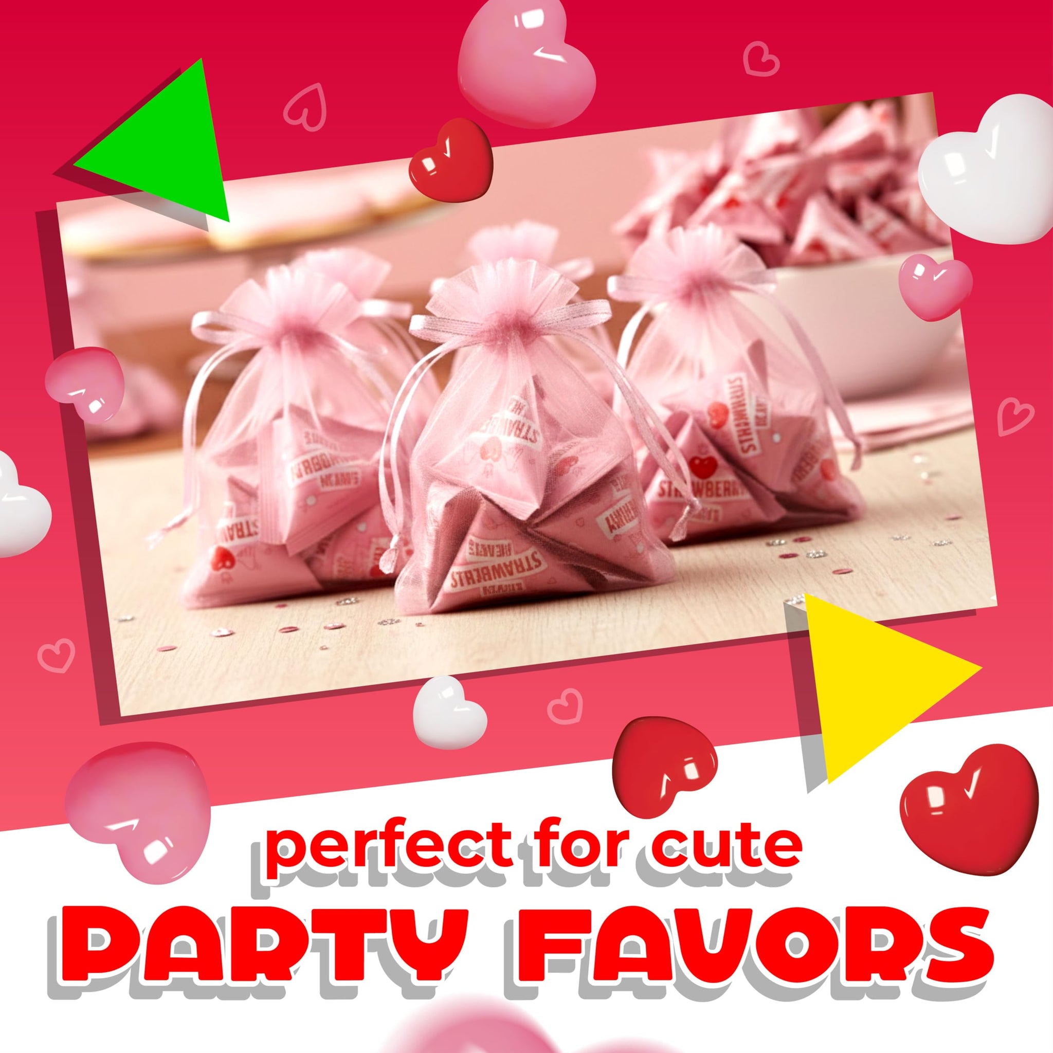 Strawberry Hearts | 24 Mini Packs | Hard Candy Individually Wrapped for Classroom and Party Favors | White, Red and Pink Hearts for Sharing