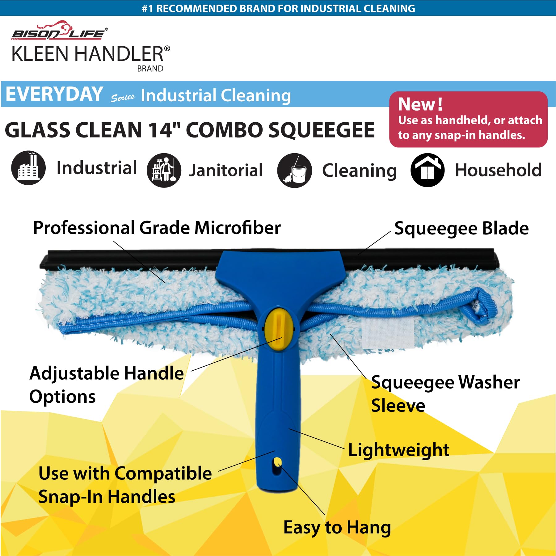 Kleen Handler Professional 2-in-1 Squeegee for Window Cleaning Tool Combo - 14" Squeegee & Microfiber Scrubber Sleeve, Window Glass Cleaning Kit