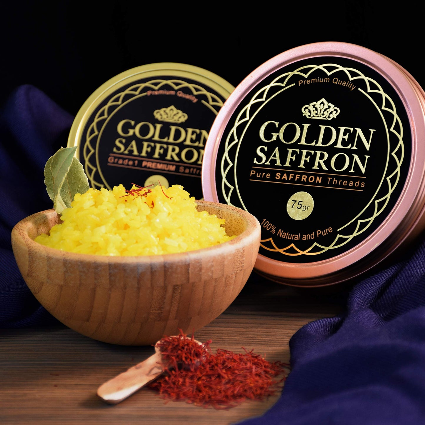 Golden Saffron, Finest Pure Premium All Red Saffron Threads, Grade A+ Super Negin, Non-GMO Verified. For Tea, Paella, Rice, Desserts, Golden Milk