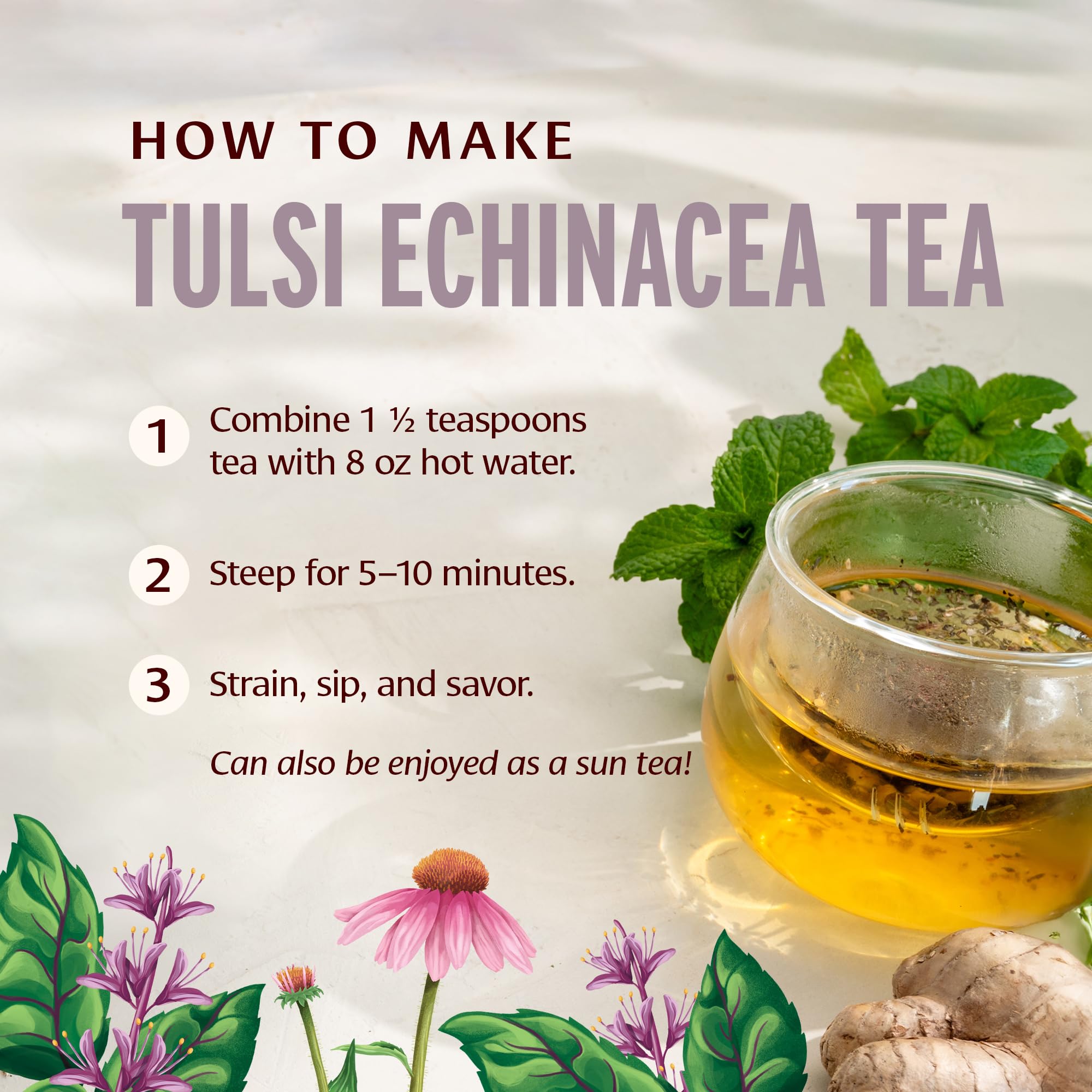 Banyan Botanicals Tulsi Echinacea Tea - Organic Immune Support with Turmeric & Rosehip - Caffeine Free Tea for Healthy Immune Function* - 2 oz