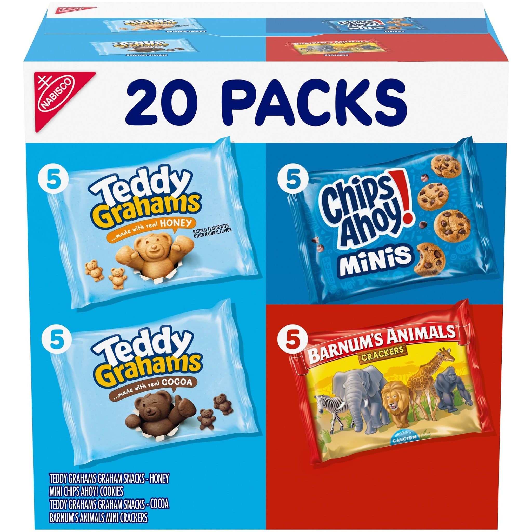 Nabisco Fun Shapes Variety Pack, Barnum's Animal Crackers, Teddy Grahams and CHIPS AHOY! Cookies, 20 Snack Packs