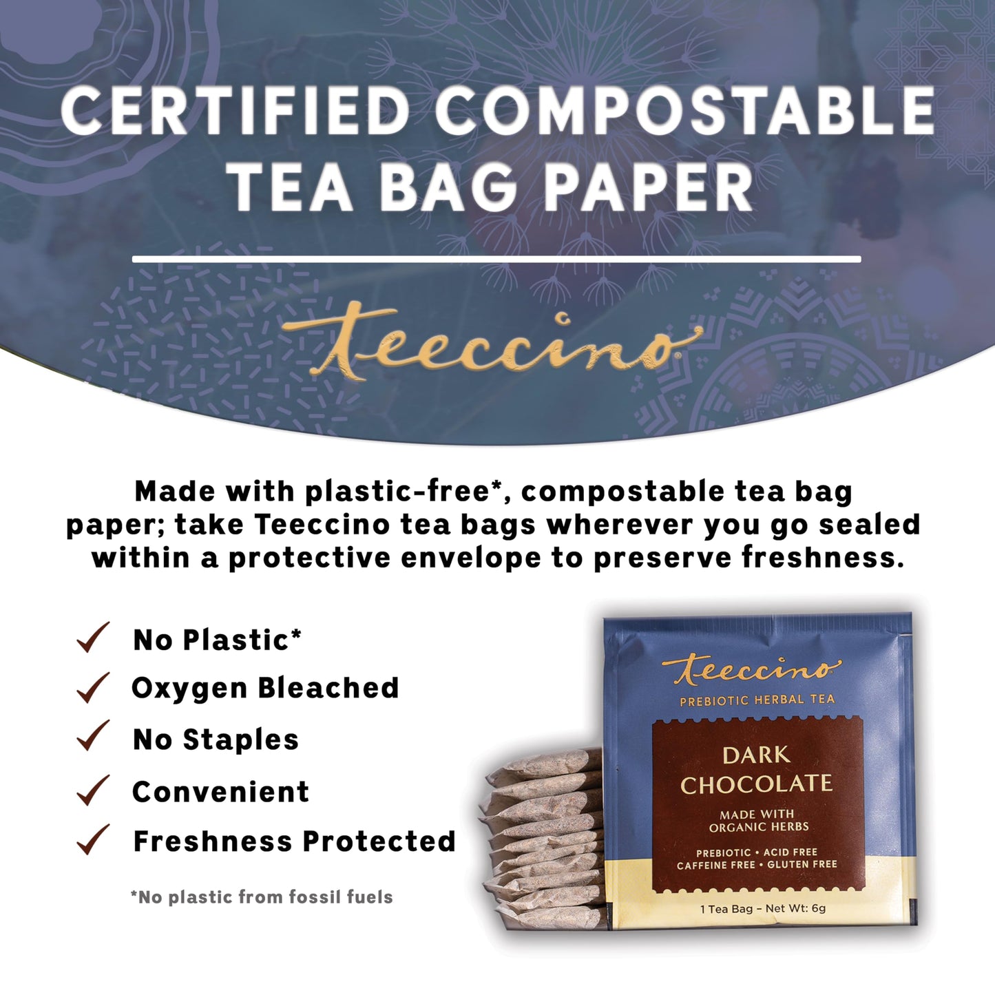 Teeccino Dark Chocolate - Prebiotic SuperBoost™ Herbal Tea - Support Your Probiotics with Prebiotics For Good Gut Health and Regularity, Digestive