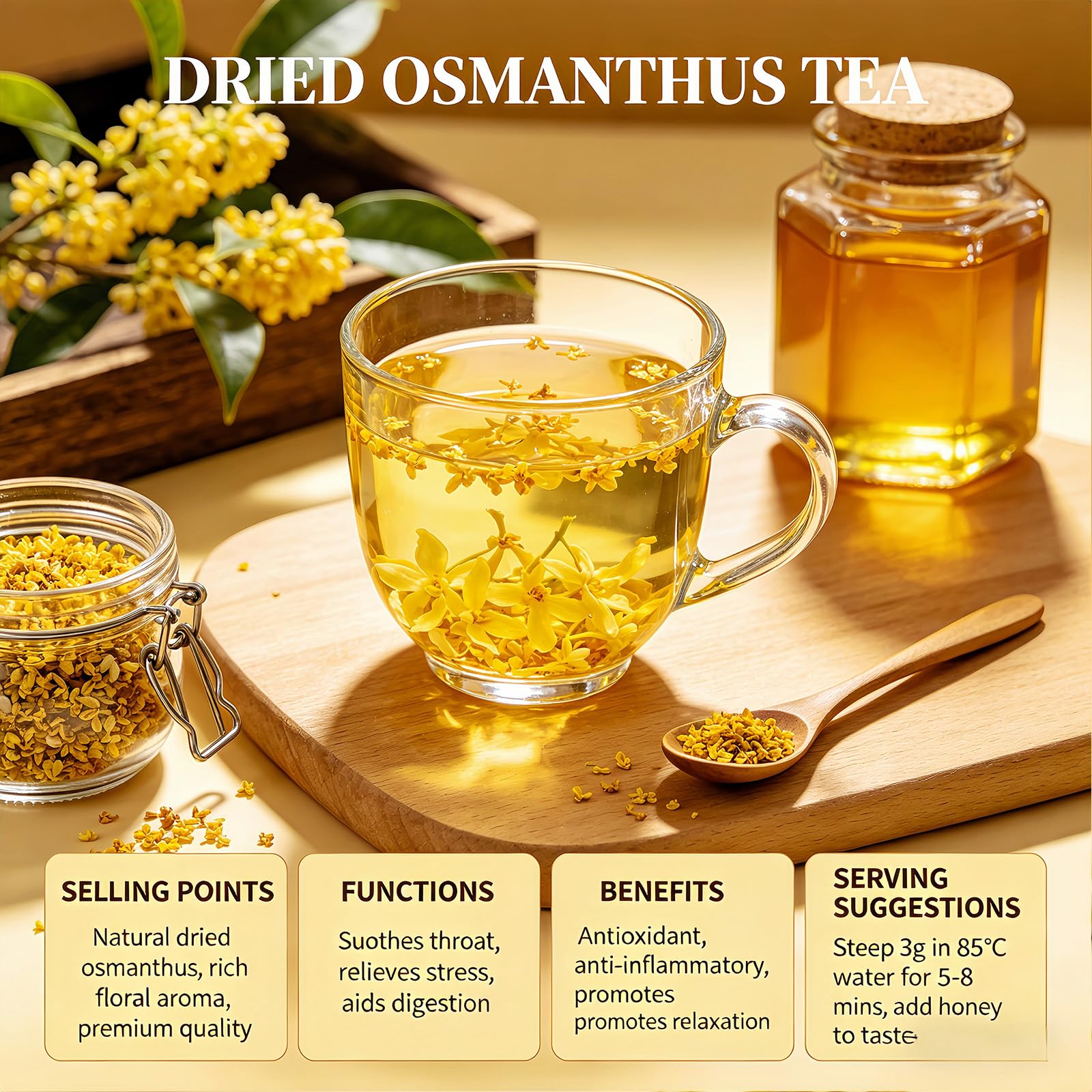 Dried Osmanthus Flowers 1.2oz - Fragrant Loose Leaf for Tea, Baking & Infusions - Premium Grade - 35 g