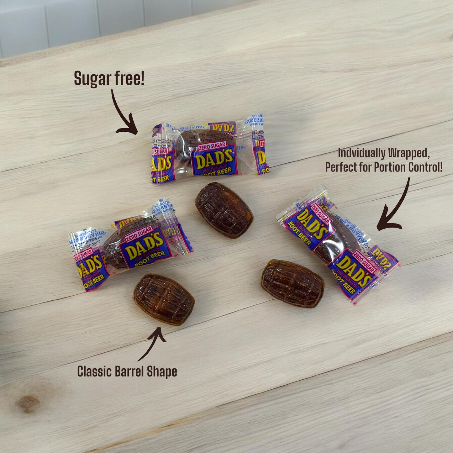 Premium Sugar Free Keto Root Beer Barrels Dad's Old Fashioned Classic Flavor Hard Candy 16-Oz Treats Diabetic Snack Nostalgic Individually Wrapped