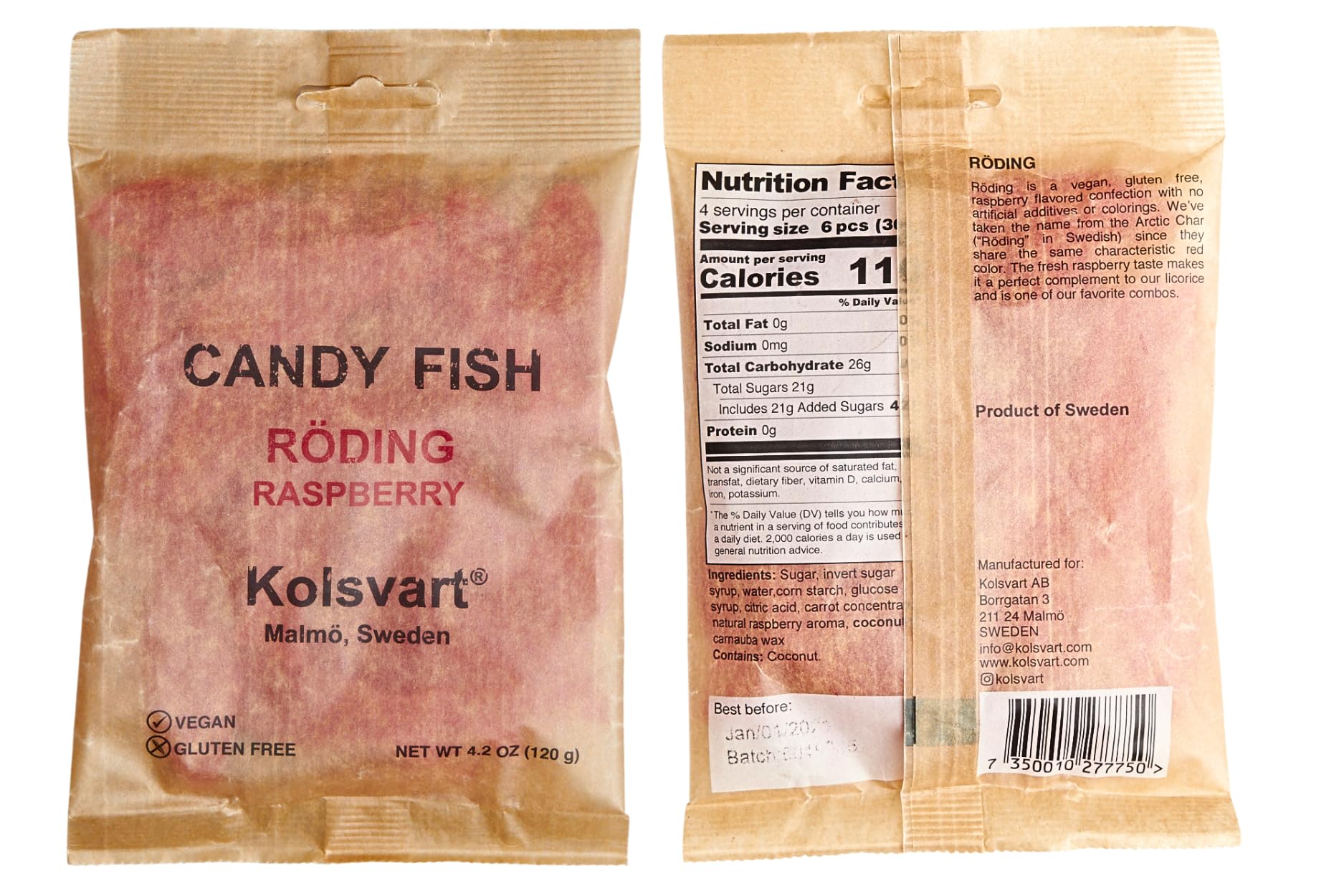 Kolsvart Raspberry Swedish Candy - Vegan & Gluten-Free Gummies with Natural Fruit Flavor - Scandinavian Gummy Candy - 4.2 oz Each (Pack of 5)