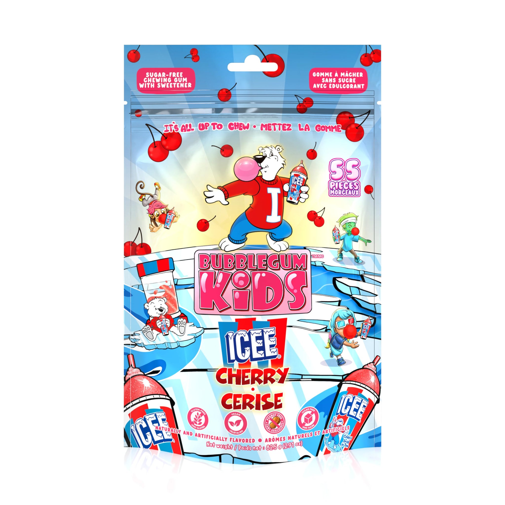 ICEE Cherry Sugar Free Gum by Bubblegum Kids | Sugarless Gum with Xylitol | Vegan, Peanut Free, Low Calorie Candy Alternative for Kids & Adults |