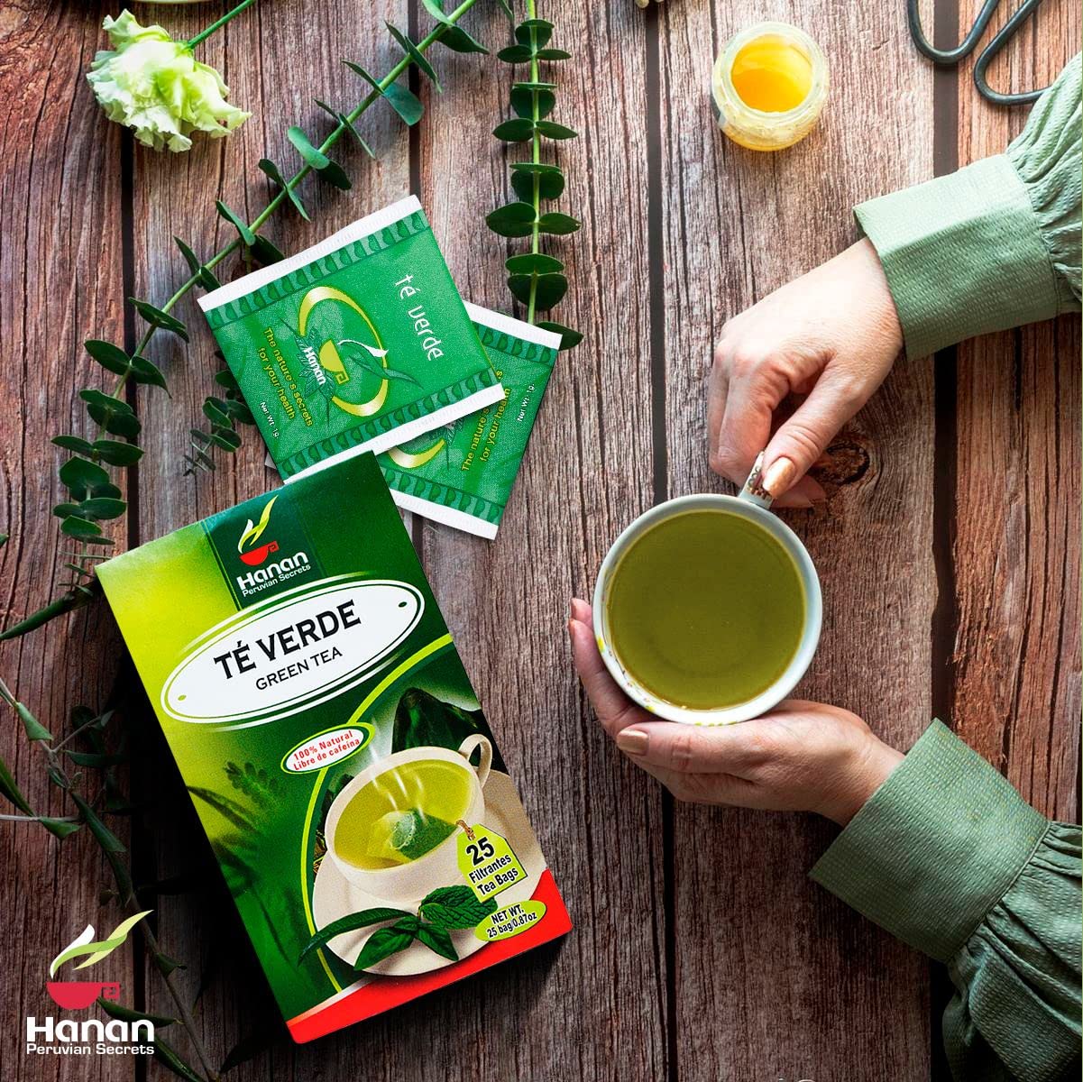 Hanan Peruvian Secrets Te Verde| 100% Natural Green Tea | 25 Tea Bags| Rich in antioxidants & vitamins | Promote Good Digestion