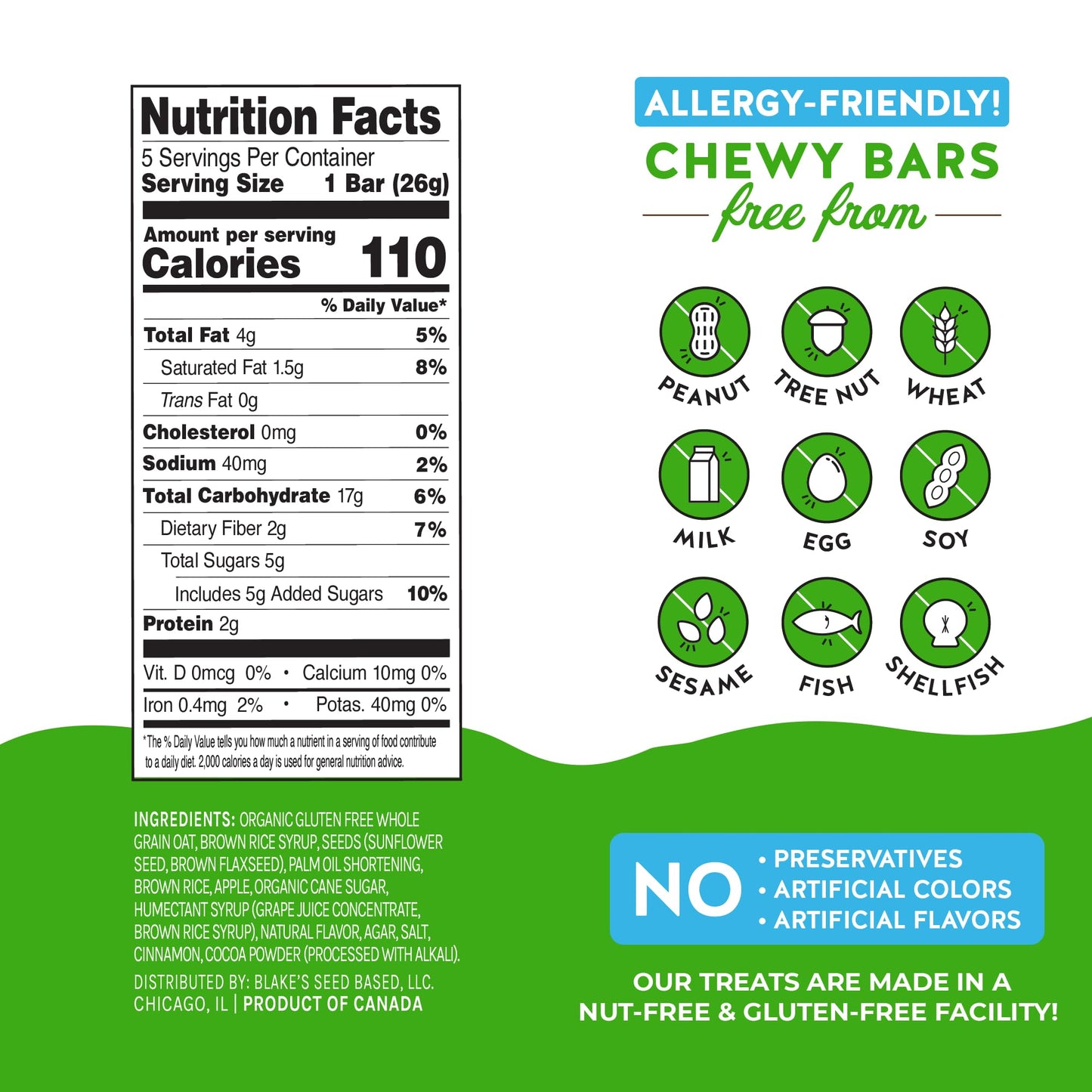 Blake’s Seed Based Chewy Granola Bars - Apple Cinnamon (5 Count), Vegan, Gluten Free, Nut Free & Dairy Free, Healthy Snacks for Kids or Adults, School