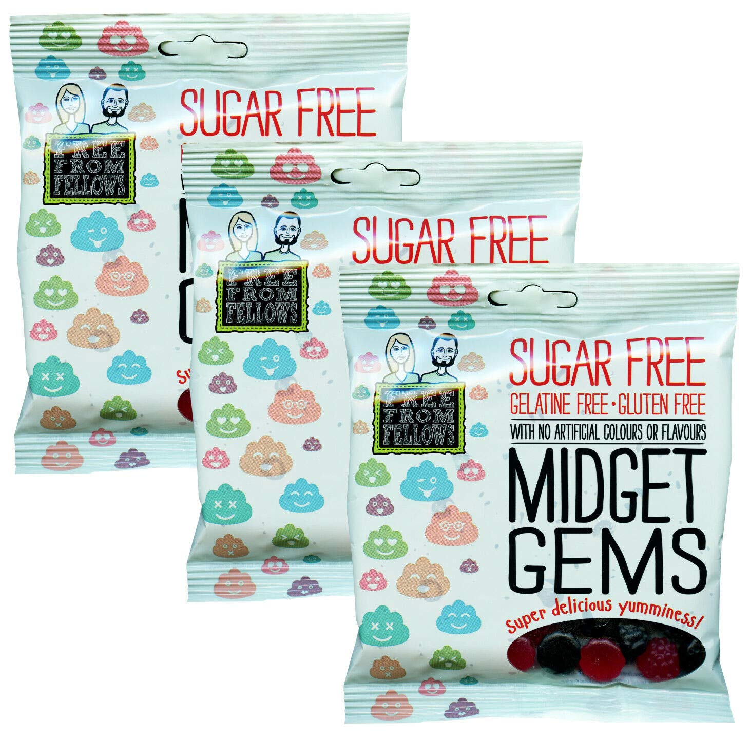 3 x Free From Fellows Sugar Free Midget Gems Sweets 3.5oz