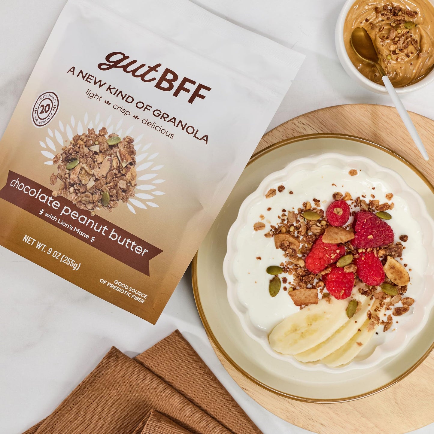 gutBFF Low Sugar Granola - Gluten Free Healthy Granola with Lion’s Mane Mushroom & Baobab Superfruit for Gut Health - 5g Sugar Breakfast Granola