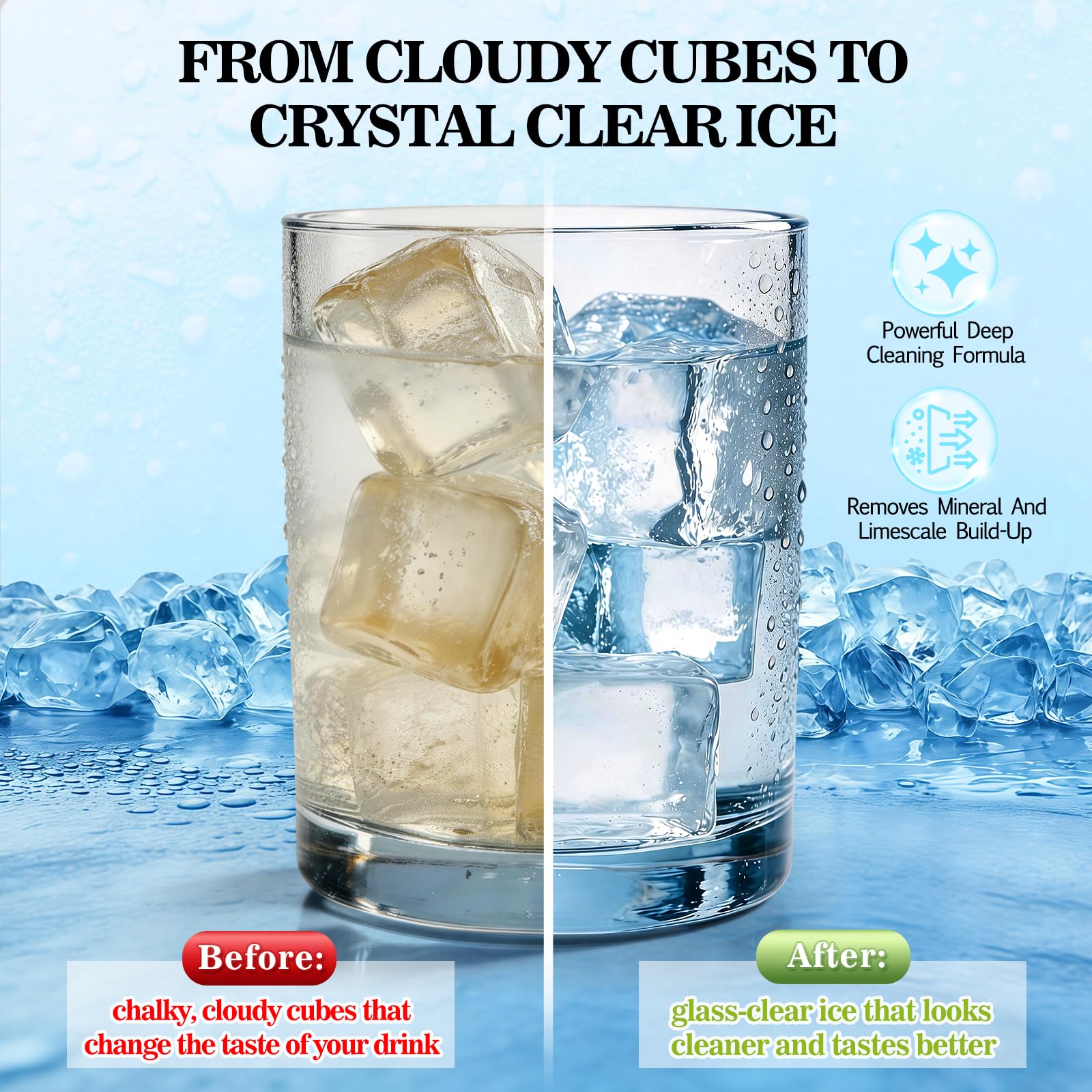 Bellaluce Ice Machine Cleaner Tablets Descaler (32 Pack) - Nickel-Safe Countertop Portable Commercial Ice Maker Cleaning - Remove Hard Water Buildup