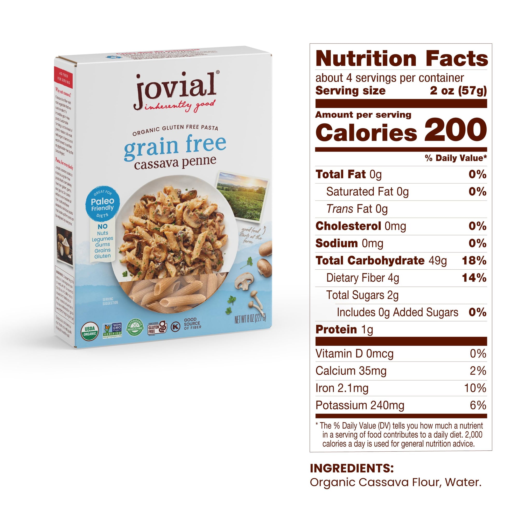Jovial Grain-Free Cassava Penne Rigate - Penne Pasta Noodles, Cassava Pasta, Penne Pasta Organic, Paleo Pasta, Certified Gluten-Free, USDA Certified
