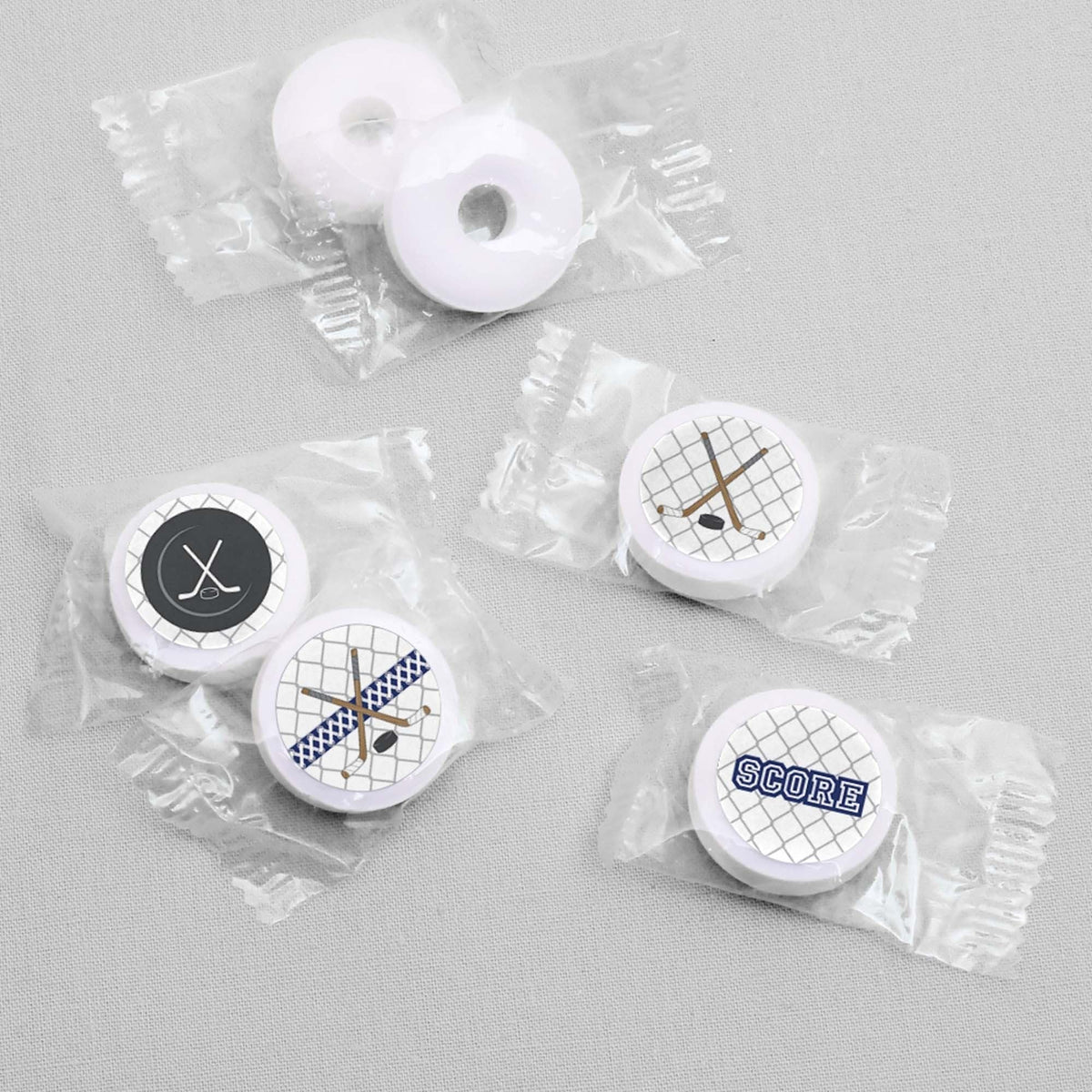 Shoots and Scores - Hockey Party Favors - Round Candy Stickers - 108pc