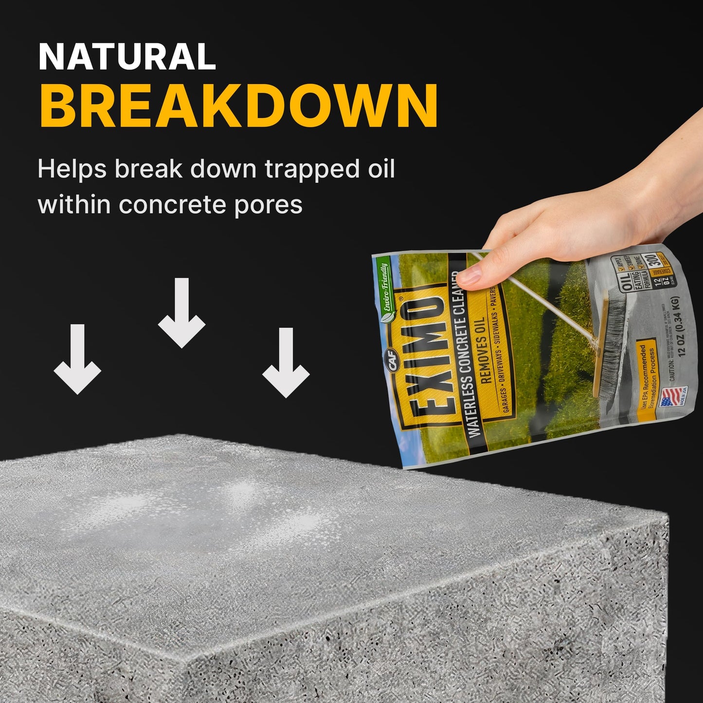 CAF Outdoor Cleaning EXIMO Waterless Concrete Cleaner, Oil Stain Remover for Driveway, Garage Floor, Basement & Walkway Surfaces, Natural Concrete