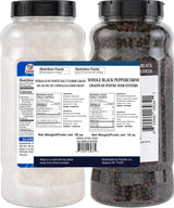 52USA Himalayan White Salt (Coarse Grain) 39 oz + Whole Black Peppercorns 18 oz, Salt and Pepper Grinder, Black Peppercorn Refil, Sea Salt for Grinder