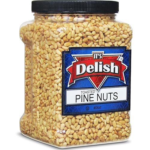Gourmet Toasted Pine Nuts by It's Delish, 40 OZ (2.5 lbs.) Jumbo Container - Premium Pine Nuts Pignolias Dry Roasted - Healthy Snack, Topping