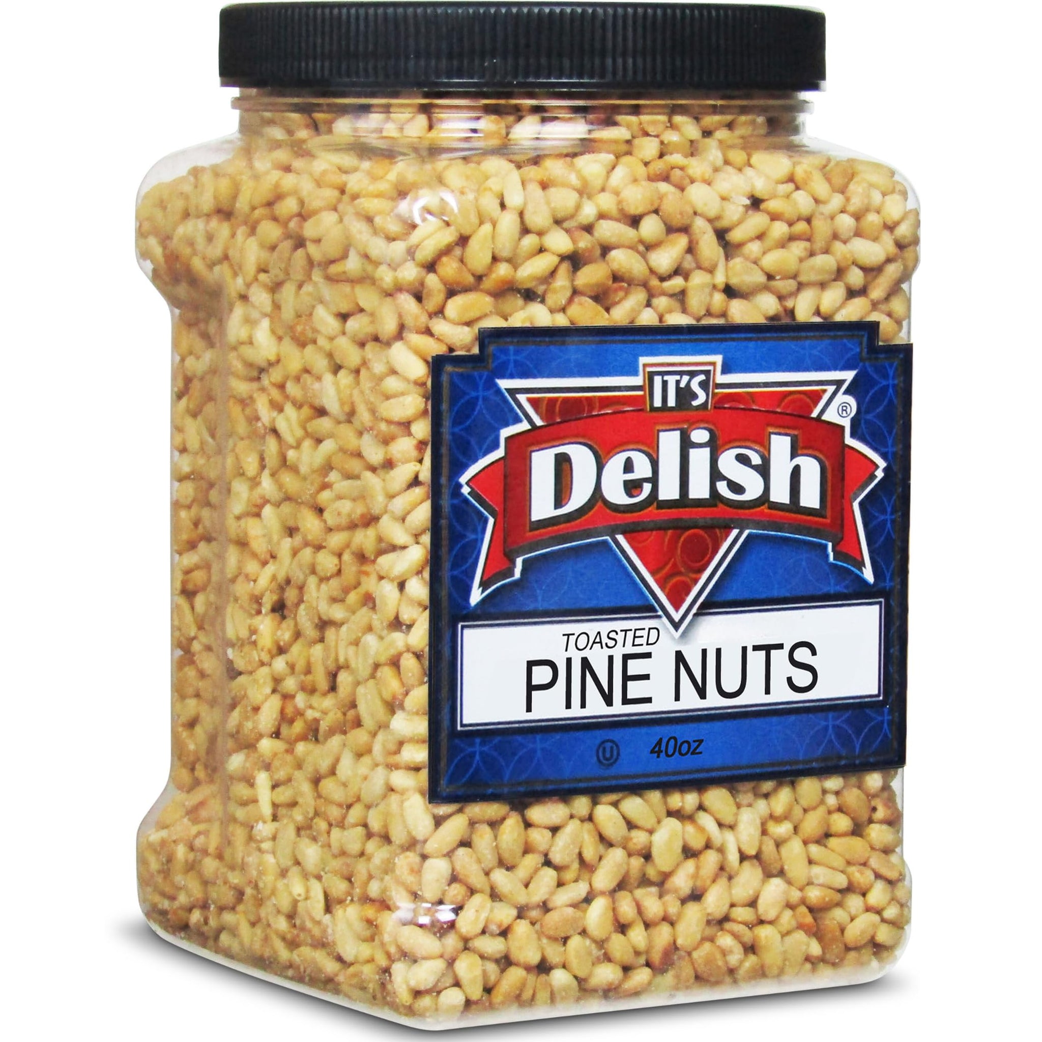 Gourmet Toasted Pine Nuts by It's Delish, 40 OZ (2.5 lbs.) Jumbo Container - Premium Pine Nuts Pignolias Dry Roasted - Healthy Snack, Topping