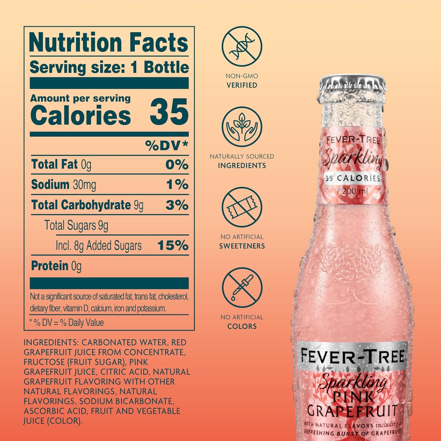 Fever-Tree Sparkling Pink Grapefruit - Premium Soda Mixer for Cocktails and Mocktails, 6.8 fl oz Bottles, Pack of 24 - Naturally Sourced, Non-GMO