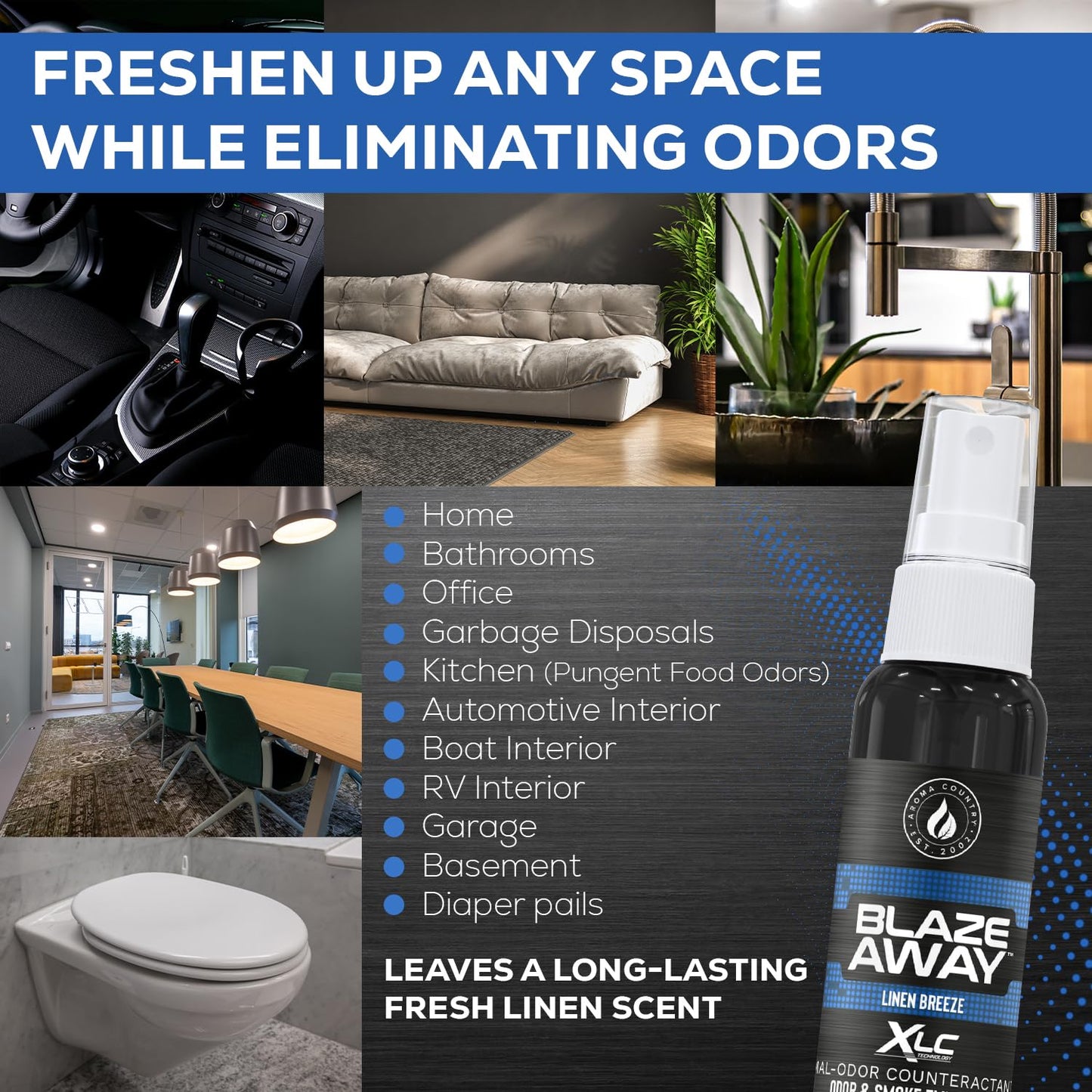 Blaze Away Commercial Air Freshener & Odor Eliminator for Strong Odor - Industrial-Grade Room Spray & Room Deodorizer for Home, Car, Smoke & Pet Odors
