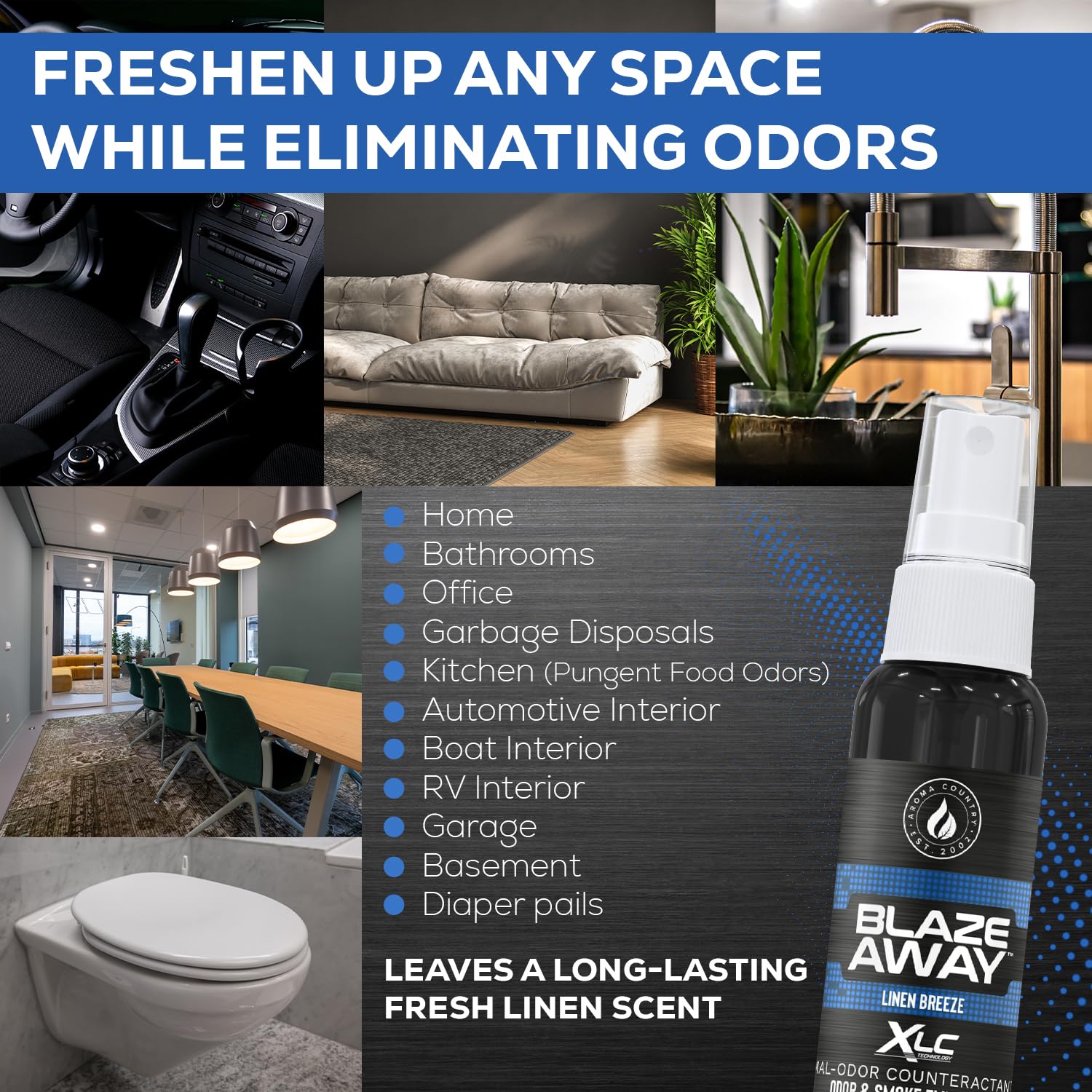 Blaze Away Commercial Air Freshener & Odor Eliminator for Strong Odor - Industrial-Grade Room Spray & Room Deodorizer for Home, Car, Smoke & Pet Odors