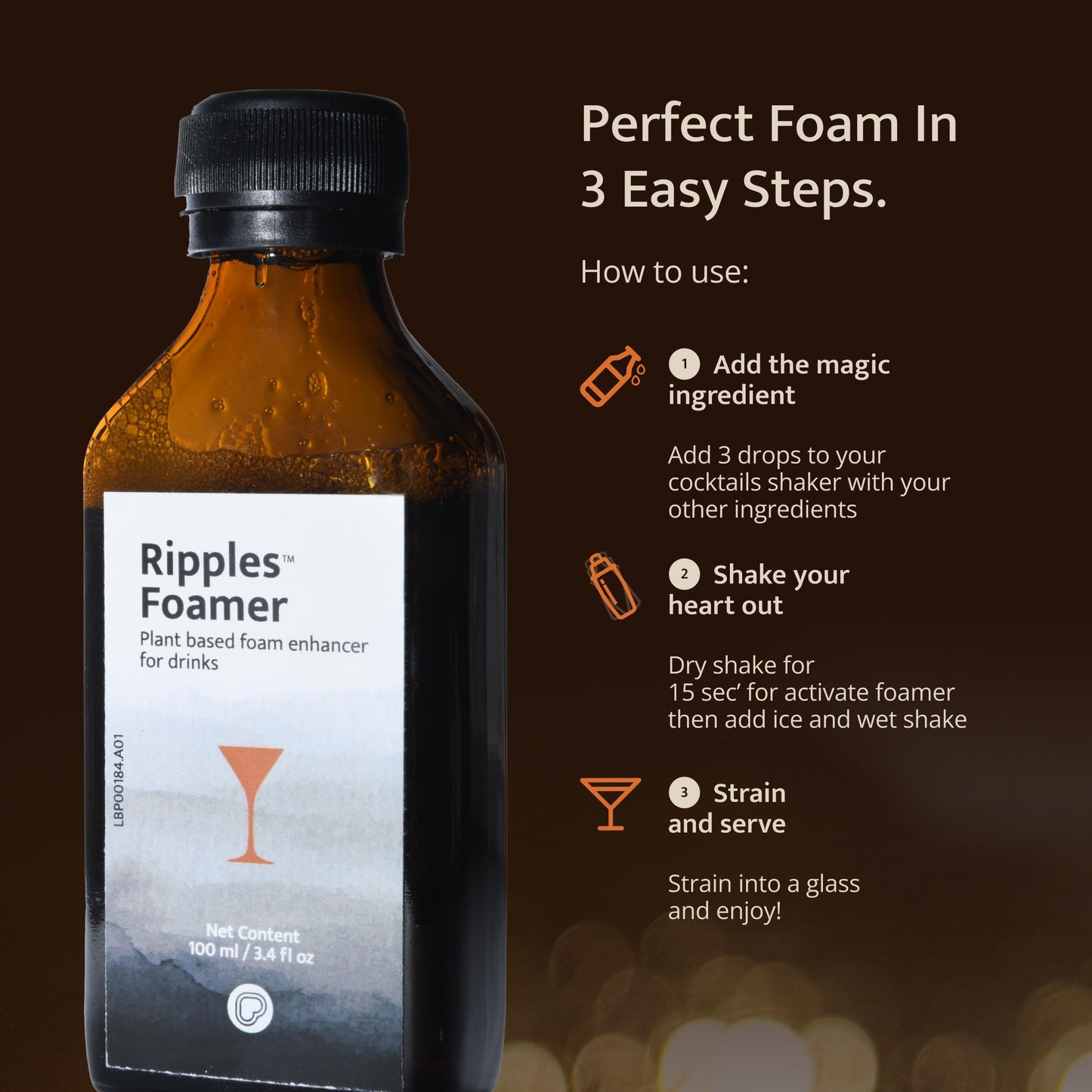 Ripples Foamer - Vegan Cocktail Foaming Drops | Egg White Substitute | Gluten-Free, Kosher | Professional Cocktail Mixer