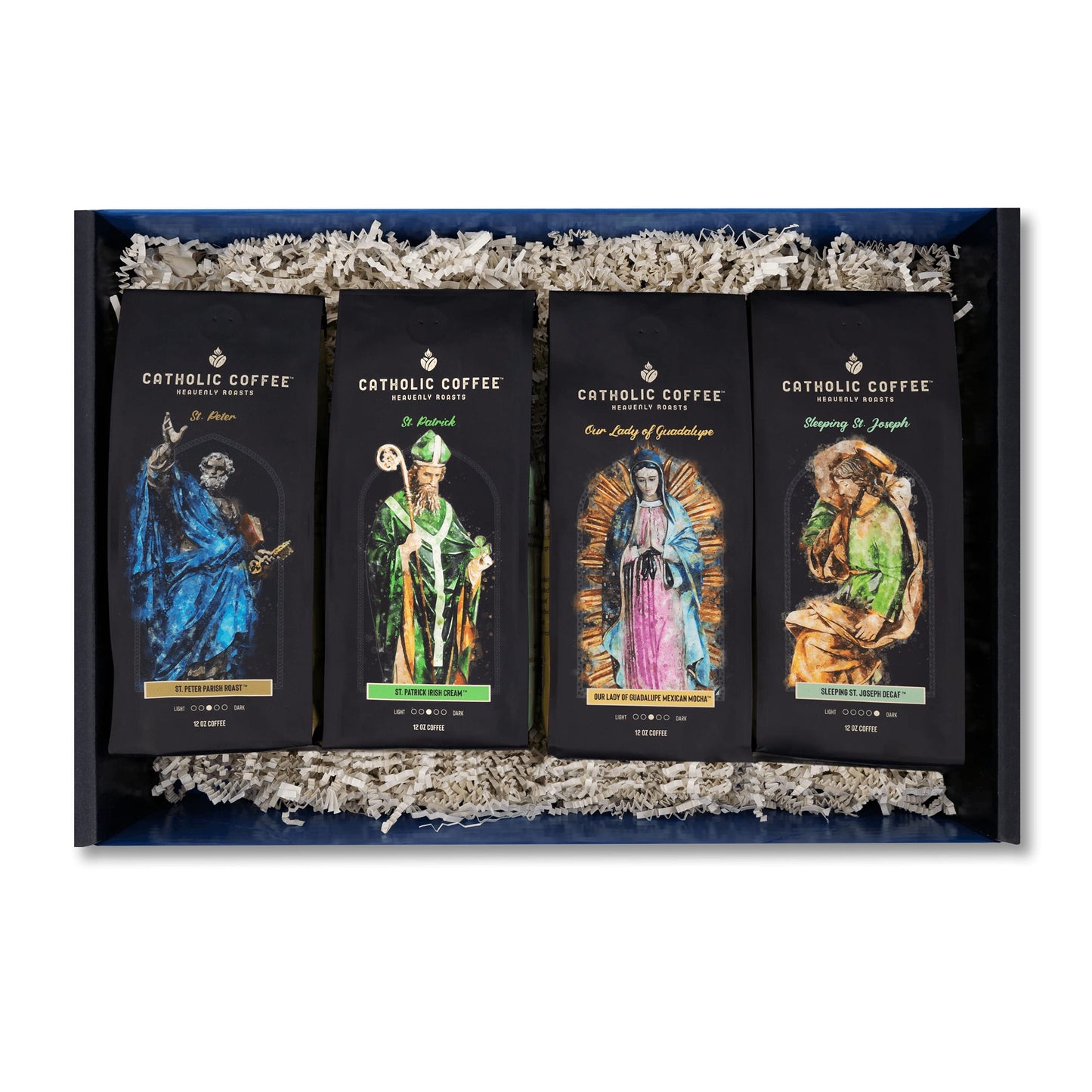 Catholic Coffee Variety Coffee Box (Whole Bean) (Our Lady of Guadalupe, St. Patrick, St. Peter, St. Joseph)