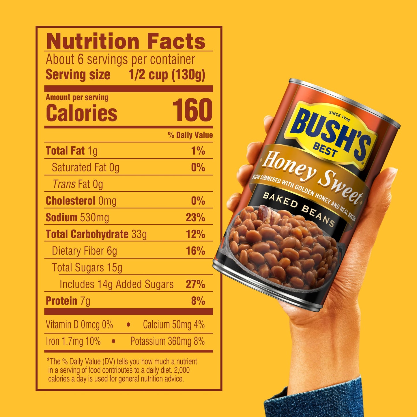 Bush's Canned Honey Sweet Baked Beans (Pack of 1), Protein, Good Source of Fiber, Low Fat, Gluten Free, 28 oz